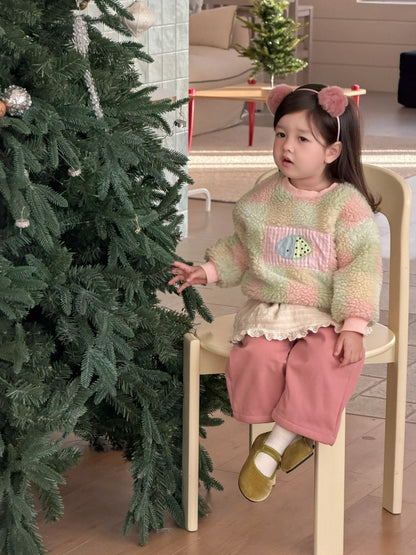 長袖セットアップ カラフルチェックボアスウェット/裏フリースパンツ【mh0011930】