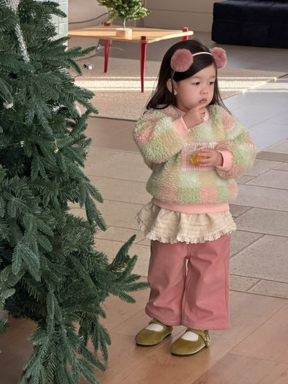 長袖セットアップ カラフルチェックボアスウェット/裏フリースパンツ【mh0011930】