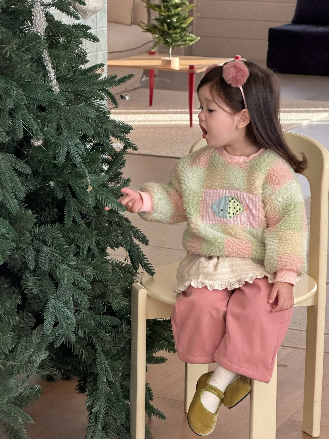 長袖セットアップ カラフルチェックボアスウェット/裏フリースパンツ【mh0011930】