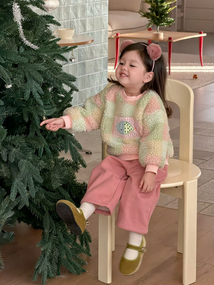 長袖セットアップ カラフルチェックボアスウェット/裏フリースパンツ【mh0011930】