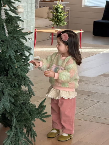 長袖セットアップ カラフルチェックボアスウェット/裏フリースパンツ【mh0011930】