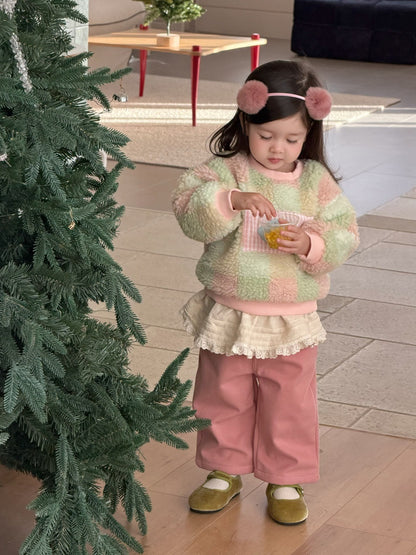 長袖セットアップ カラフルチェックボアスウェット/裏フリースパンツ【mh0011930】