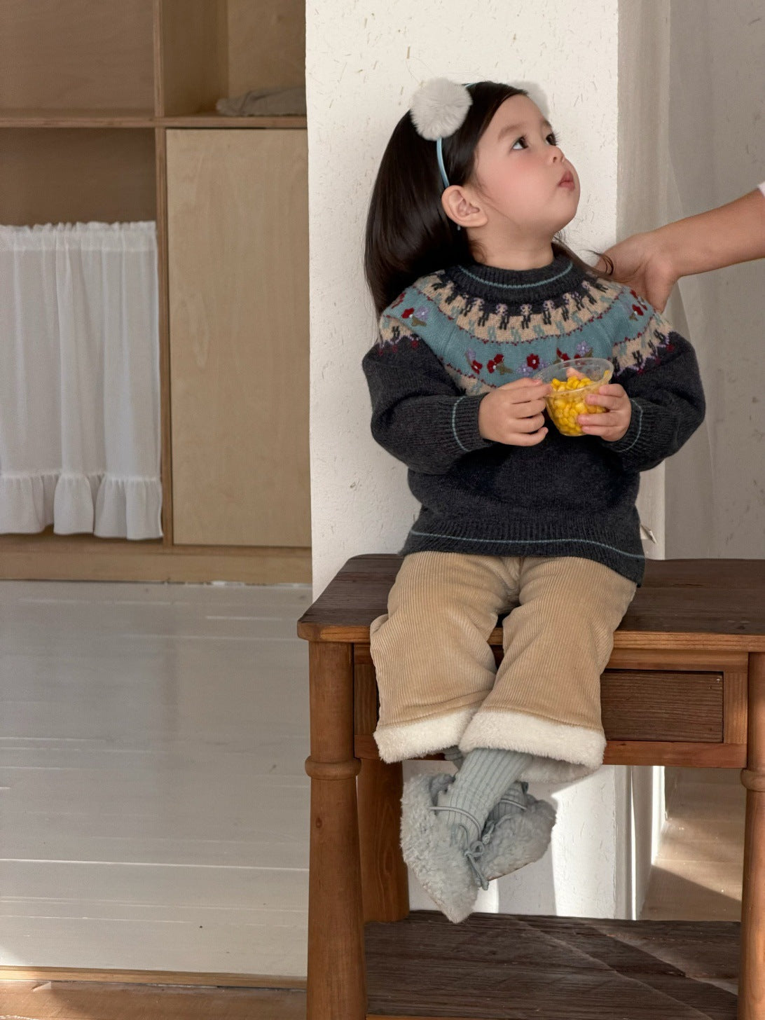 長袖セットアップ フェアアイルニットセーター/裏フリースパンツ【mh0011931】