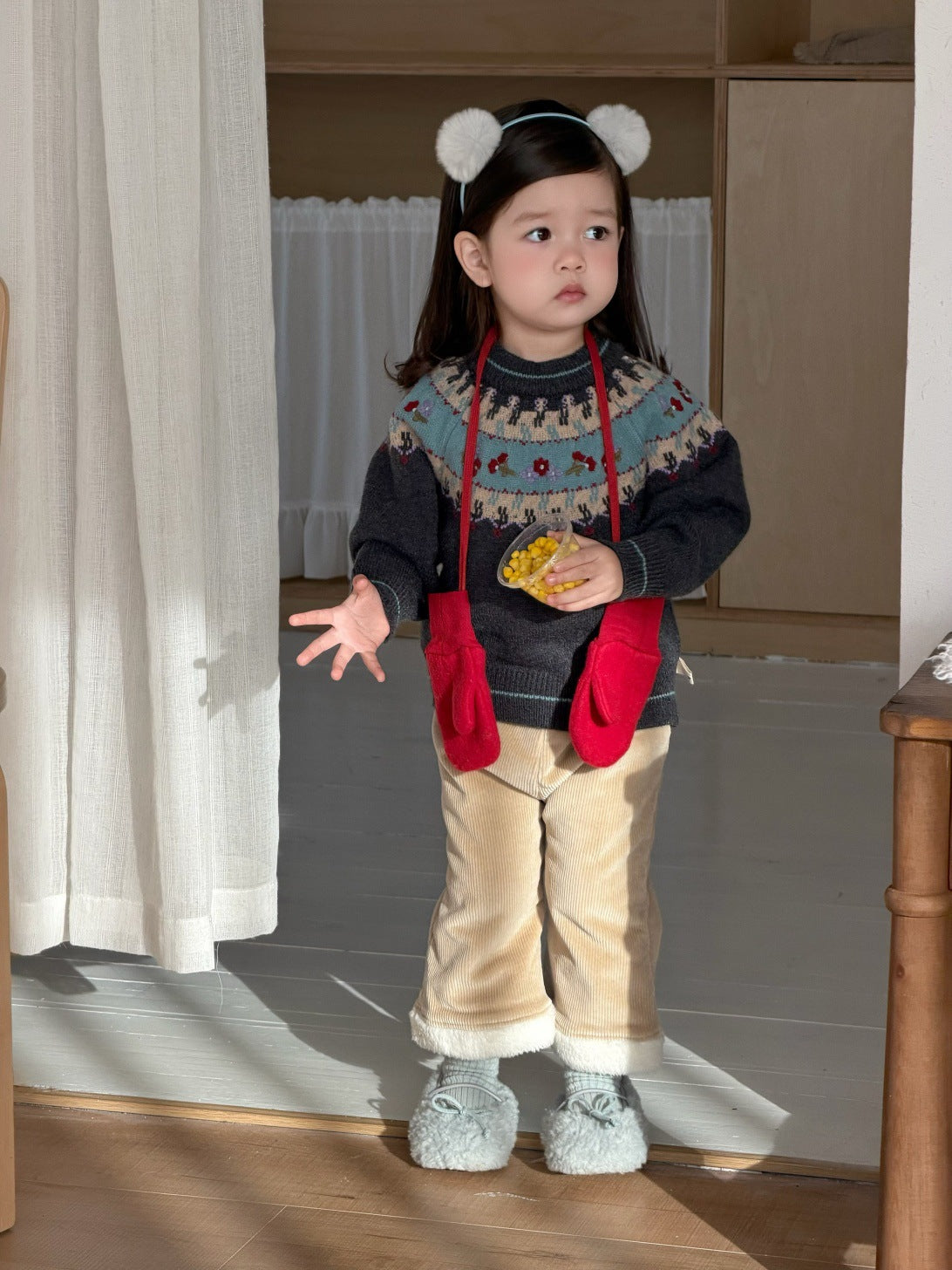 長袖セットアップ フェアアイルニットセーター/裏フリースパンツ【mh0011931】