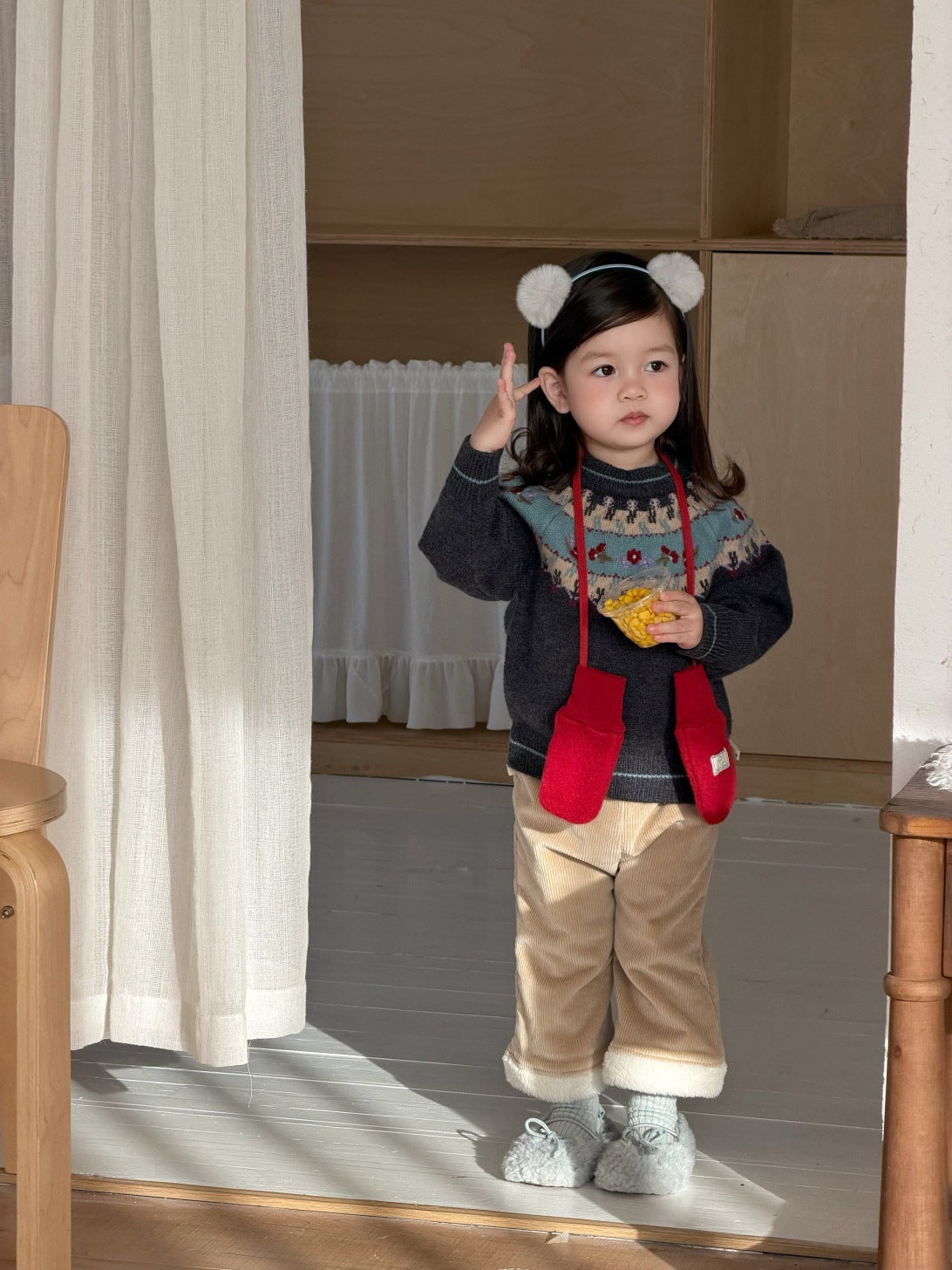 長袖セットアップ フェアアイルニットセーター/裏フリースパンツ【mh0011931】