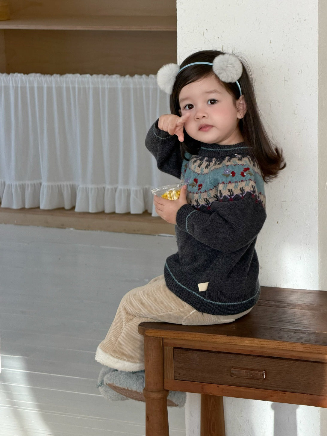 長袖セットアップ フェアアイルニットセーター/裏フリースパンツ【mh0011931】