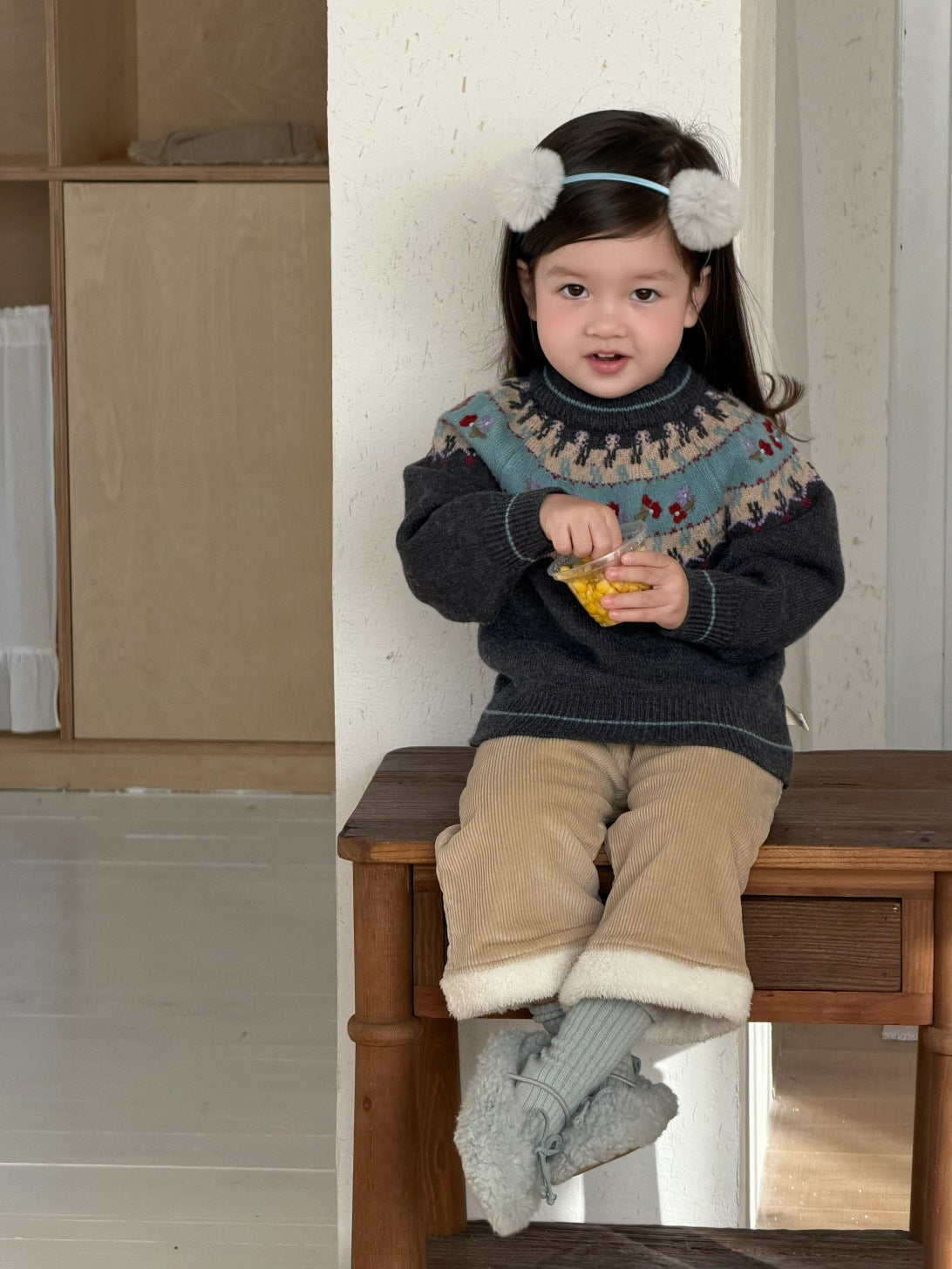 長袖セットアップ フェアアイルニットセーター/裏フリースパンツ【mh0011931】