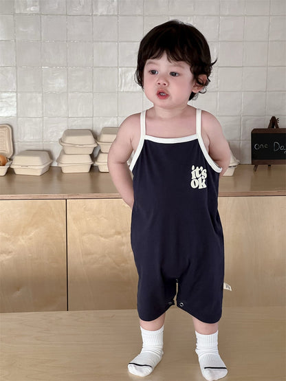 ノースリーブジャンプスーツ Navy / 66cm ロゴプリントキャミソールジャンプスーツ【mh0009912】
