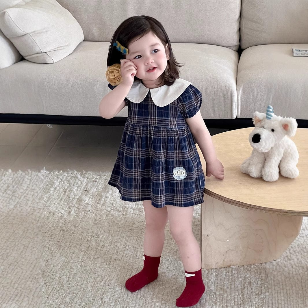 半袖ワンピース Navy / 73cm チェック丸襟半袖ワンピース【mh0009894】