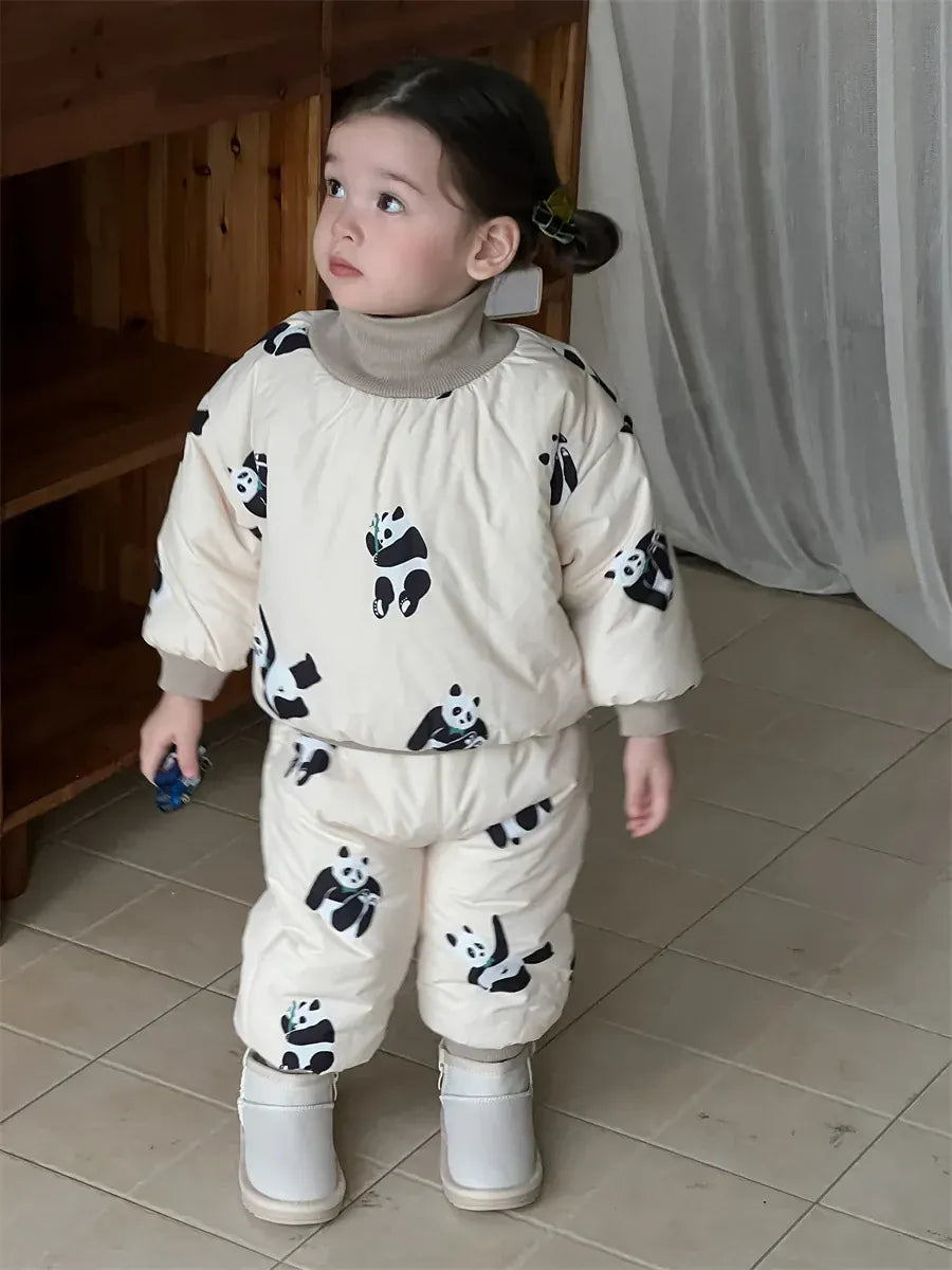 長袖セットアップ panda / 9M  73CM ベビーキッズセットアップ 2点セット パンダプリントパデッドハイネック長袖プルオーバー+ロングパンツ【mh0008434】