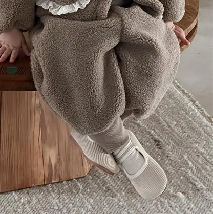 長袖セットアップ pants / 9M  73CM ベビートップス/パンツ ボアフリースレースフリルジャケット/ロングフリースパンツ【mh0008428】