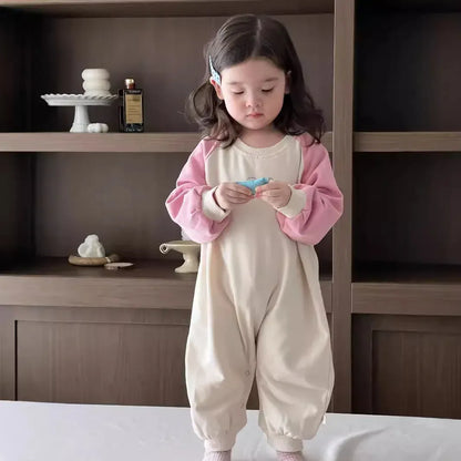 長袖ロンパース Pink / 6M  66CM ベビーロンパース パッチワーク長袖ジャンプスーツ【mh0008345】