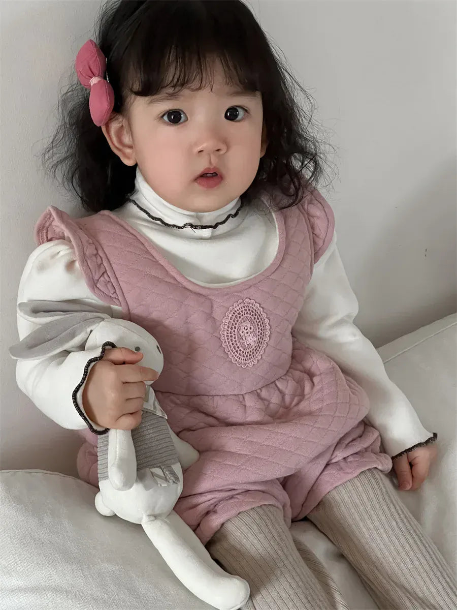 ノースリーブジャンプスーツ Pink / 6M  66CM ベビーサロペット キルティングフリルショルダーノースリーブジャンプスーツ【mh0008422】