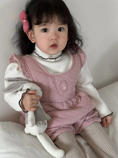 ノースリーブジャンプスーツ Pink / 6M  66CM ベビーサロペット キルティングフリルショルダーノースリーブジャンプスーツ【mh0008422】