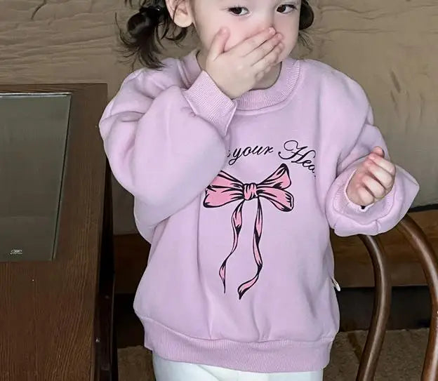 トレーナー・フーディ pink bow fleece tops / 9M  73CM ベビーキッズトップス リボン/ベアくまプリント裏フリース長袖スウェットプルオーバートレーナー【mh0007734】