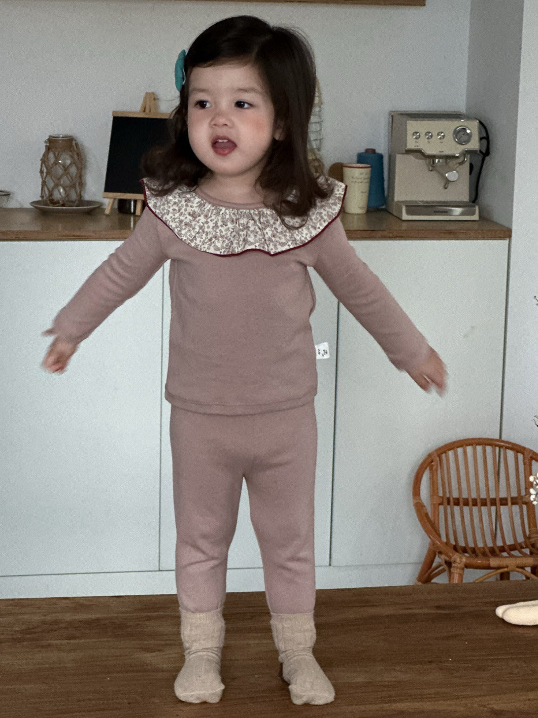 長袖セットアップ Pink floral / 73cm 長袖パジャマセット Tシャツ+ロングパンツ プリント柄【mh0011934】