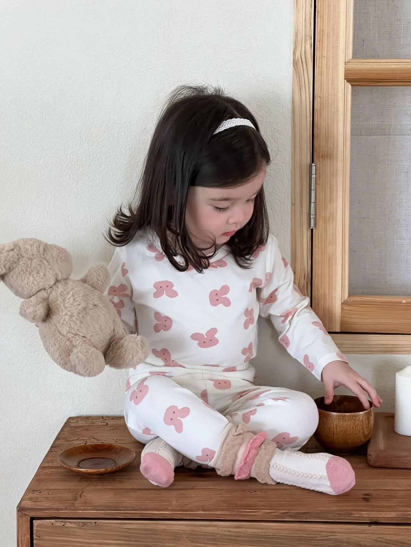 長袖パジャマ pink head / 9M  73CM ベビーキッズセットアップ 2点セット 長袖パジャマセット プリント長袖Tシャツ+ロングパンツ【mh0008527】