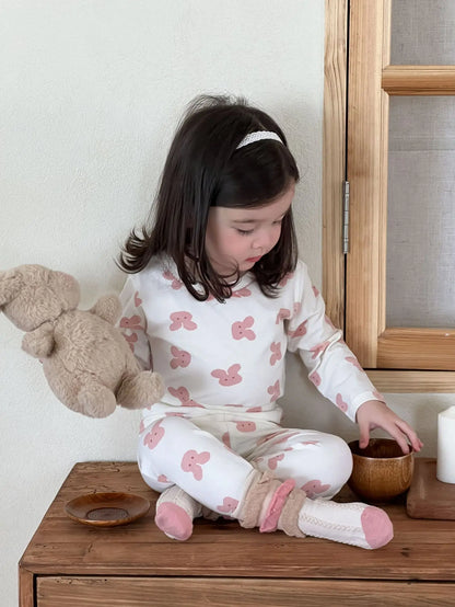 長袖パジャマ pink head / 9M  73CM ベビーキッズセットアップ 2点セット 長袖パジャマセット プリント長袖Tシャツ+ロングパンツ【mh0008527】