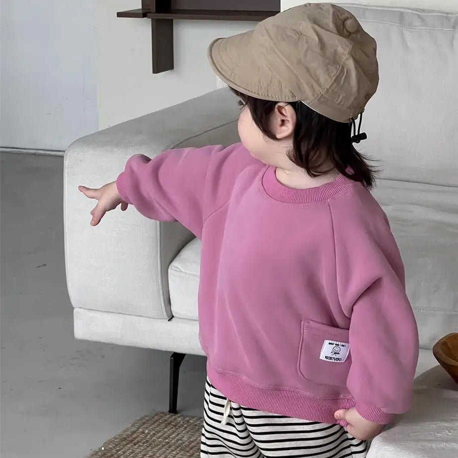 長袖セットアップ pink sweatshirt / 9M  73CM ベビートップス/パンツ パッチワーク長袖スウェットトレーナー/ロングルーズパンツ【mh0007966】