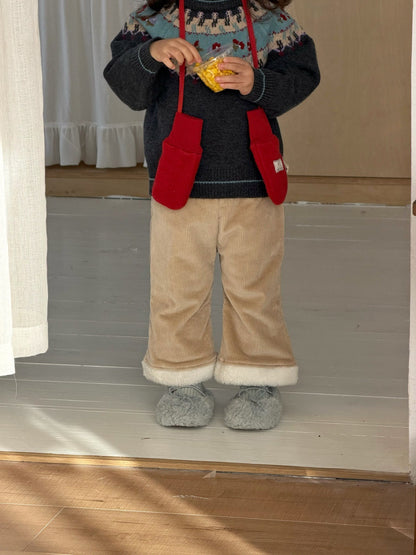 長袖セットアップ Plush pants / 73cm フェアアイルニットセーター/裏フリースパンツ【mh0011931】