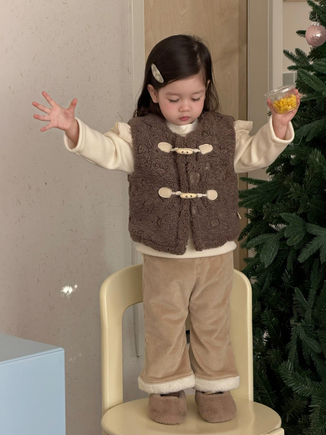 長袖セットアップ Plush pants / 73cm ボアフリースベスト/フリースTシャツ/裏フリースパンツ【mh0011929】