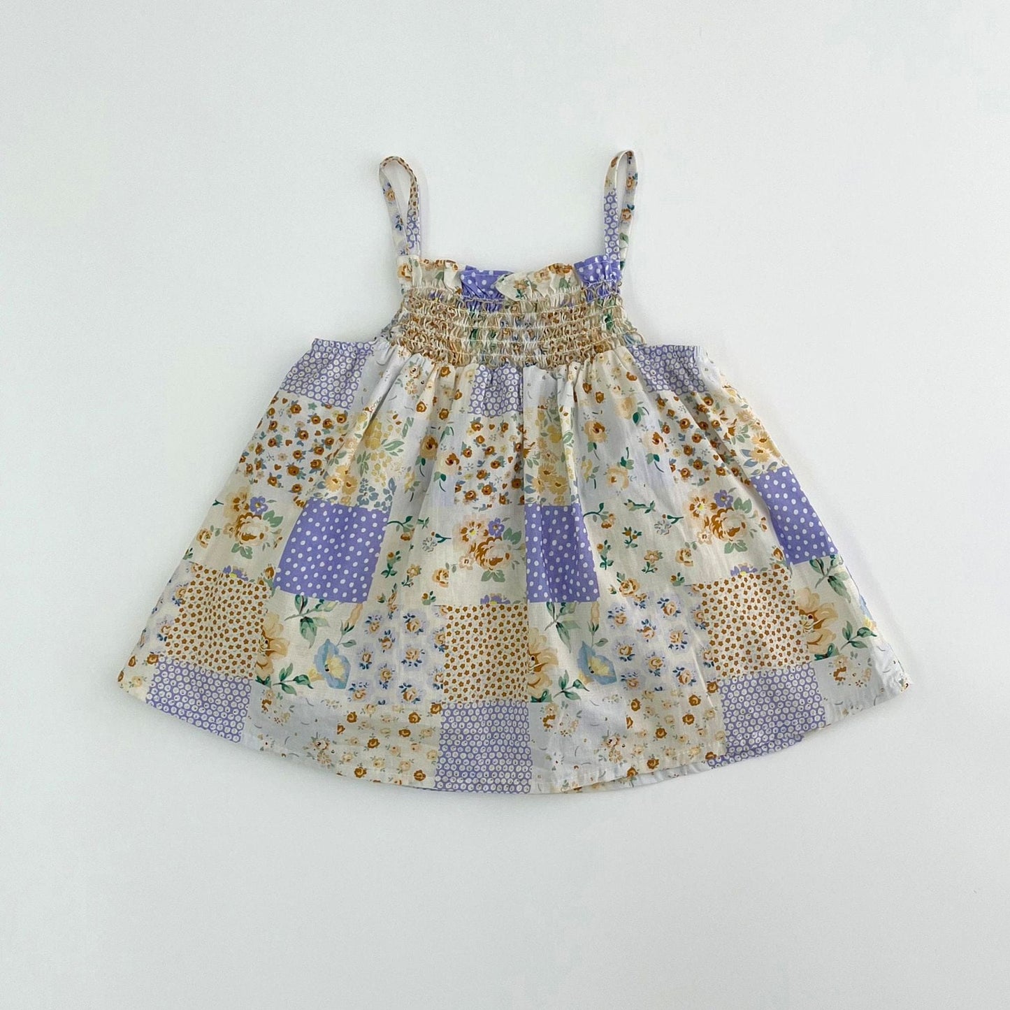 ノースリーブワンピース Purple / 66cm チェックフラワーパッチワークキャミソールワンピース【mh0009922】