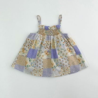 ノースリーブワンピース Purple / 66cm チェックフラワーパッチワークキャミソールワンピース【mh0009922】