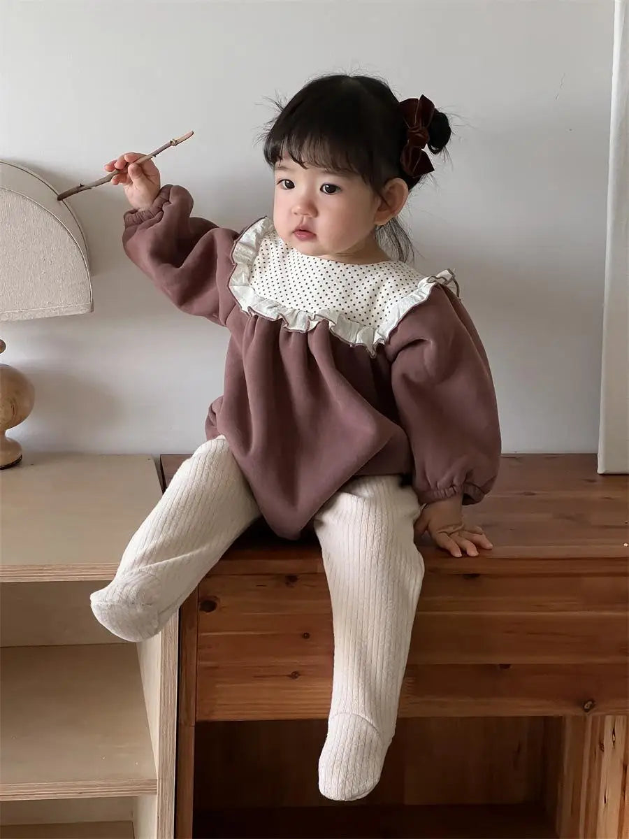 長袖ロンパース Purple / 6M  66CM ベビーロンパース ビッグフリルフリース長袖ボディスーツ【mh0008431】