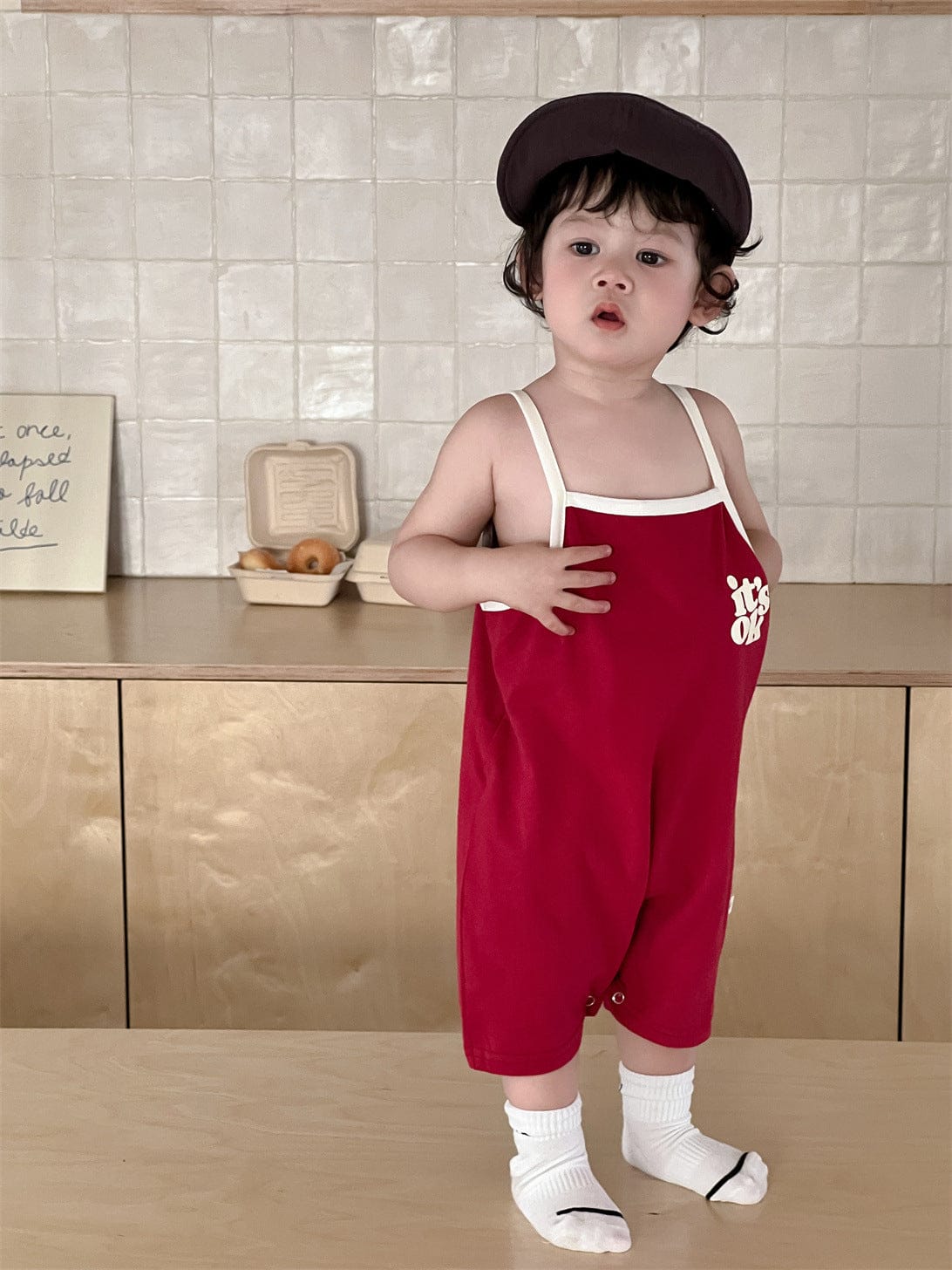 ノースリーブジャンプスーツ Red / 66cm ロゴプリントキャミソールジャンプスーツ【mh0009912】