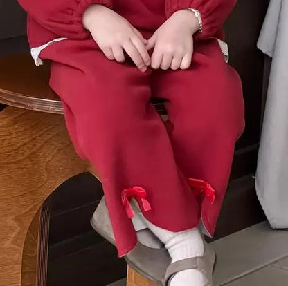 長袖セットアップ red pants / 9M  73CM ベビートップス/パンツ 無地/チェックレース丸襟長袖ブラウス/フロントスリットロングパンツ【mh0008105】