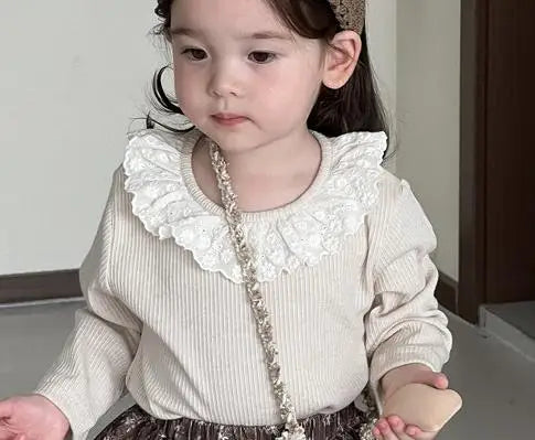 長袖セットアップ shirts / 9M  73CM ベビートップス/スカート レースサークル襟長袖カットソーTシャツ/フラワープリントスカート【mh0007201】