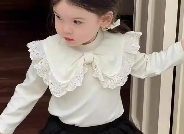 長袖セットアップ shirts / 9M  73CM ベビートップス/レギンスパンツ ビッグリボン襟長袖Tシャツ/チュチュチュールスカートドッキングレギンスパンツ【mh0008332】