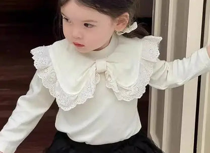 長袖セットアップ shirts / 9M  73CM ベビートップス/レギンスパンツ ビッグリボン襟長袖Tシャツ/チュチュチュールスカートドッキングレギンスパンツ【mh0008332】