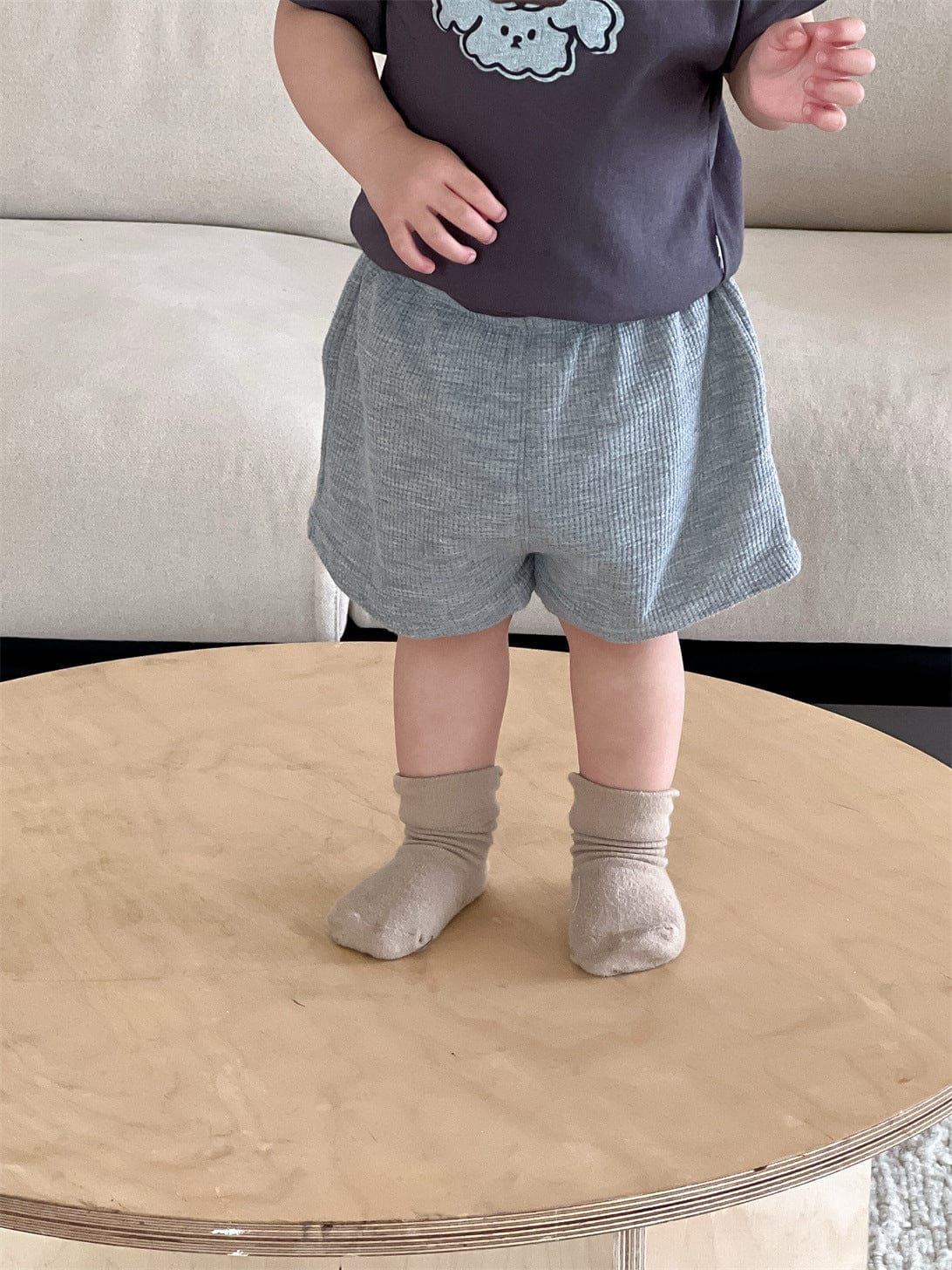 半袖セットアップ shorts / 73cm 犬パピープリント半袖Tシャツ/ワッフルショートパンツ【mh0009901】