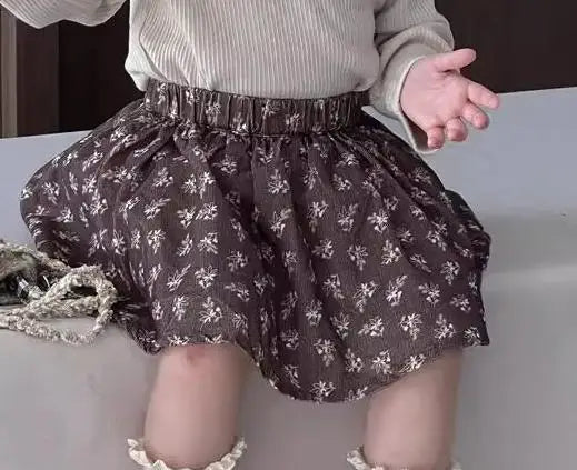 長袖セットアップ skirts / 9M  73CM ベビートップス/スカート レースサークル襟長袖カットソーTシャツ/フラワープリントスカート【mh0007201】