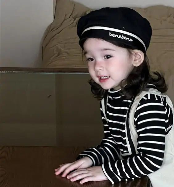 長袖セットアップ striped tops / 9M  73CM ベビートップス/ワンピース ボーダーハイネック長袖Tシャツ/ノースリーブワンピース【mh0008717】