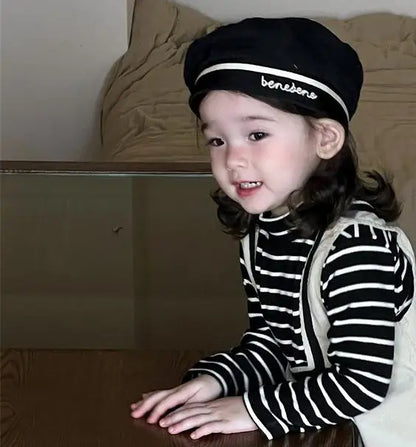 長袖セットアップ striped tops / 9M  73CM ベビートップス/ワンピース ボーダーハイネック長袖Tシャツ/ノースリーブワンピース【mh0008717】