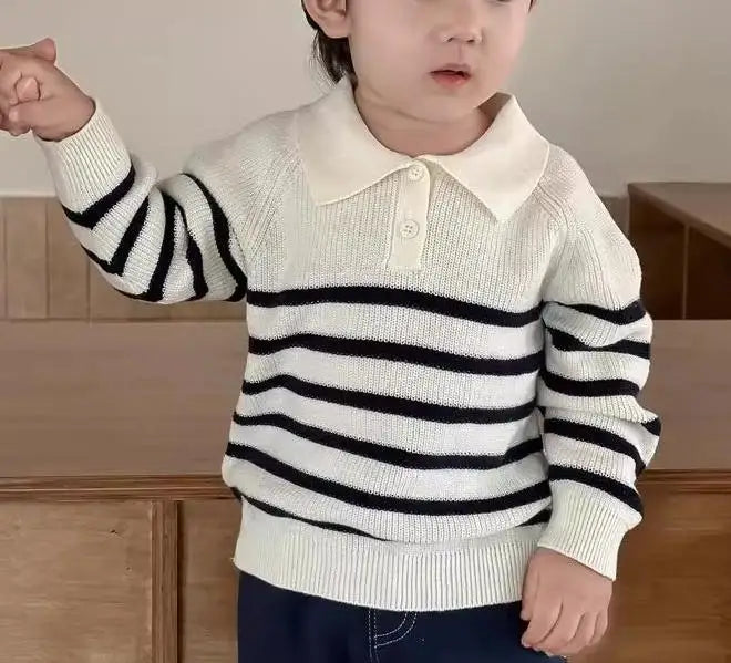 長袖セットアップ Sweater / 9M  73CM ベビートップス/パンツ ボーダーニット長袖ポロシャツ/シンプルデニムパンツジーンズ【mh0008313】