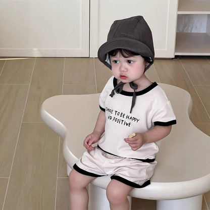 半袖セットアップ レターロゴプリント半袖Tシャツ+ショートパンツセットアップ 2点セット【mh0009923】