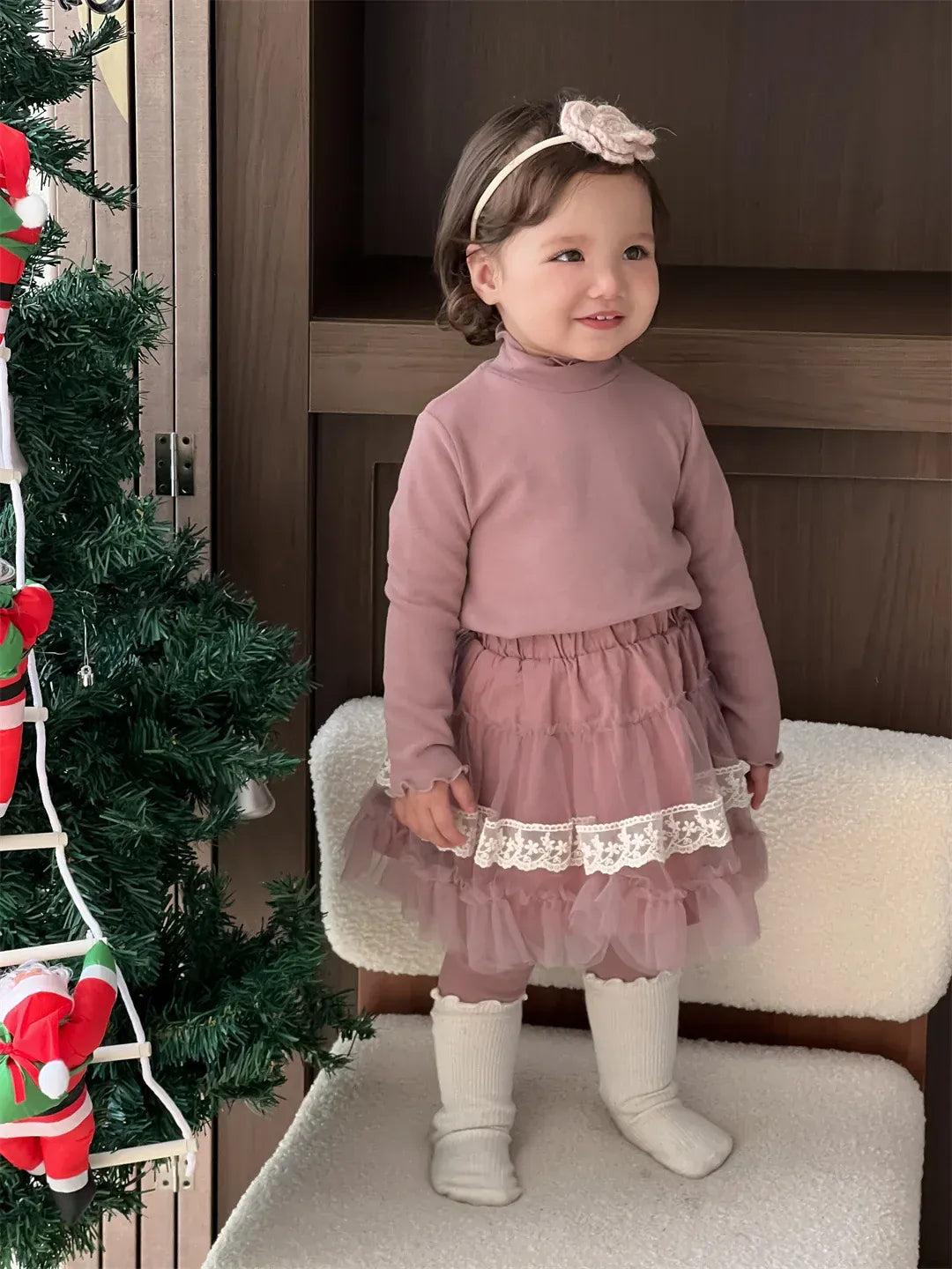 長袖セットアップ ベビートップス/ベスト/パンツ 長袖シンプルTシャツ/ショルダーフリルキルティングペプラムベスト/シンプルレギンスパンツ【mh0007817】