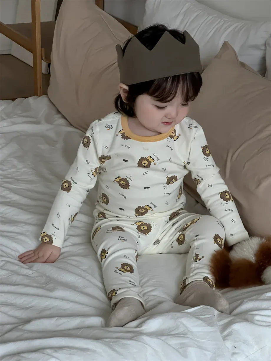 長袖パジャマ ベビーキッズパジャマセット アニマルプリント長袖Tシャツ+ロングパンツ【mh0007978】