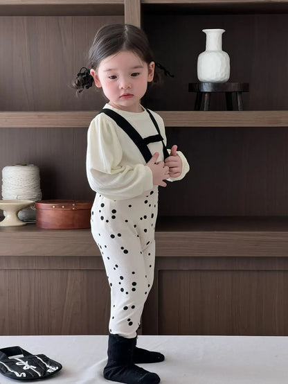 長袖セットアップ ベビートップス/パンツ 長袖パフスリーブTシャツ/サスペンダーロングレギンスパンツ【mh0008344】