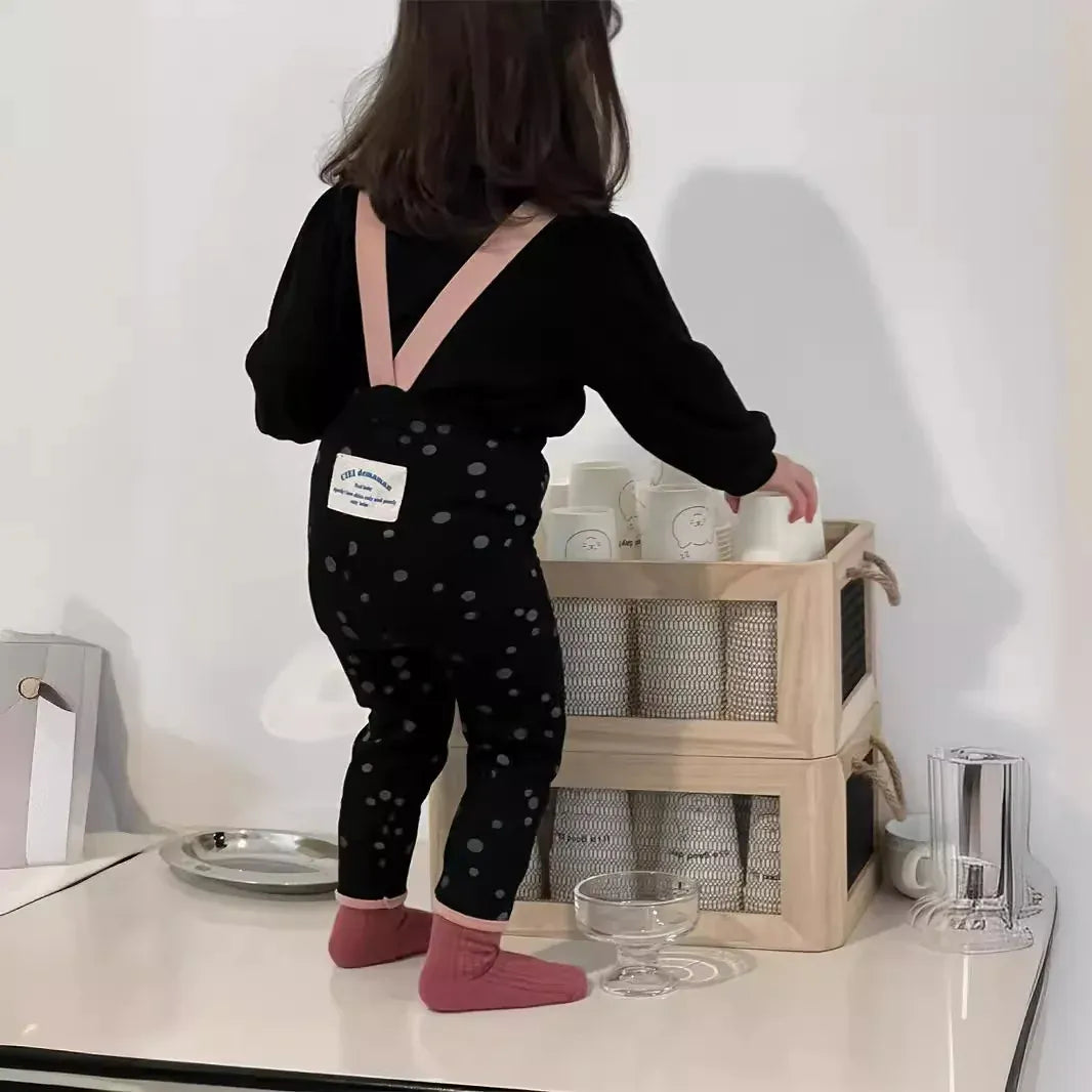 長袖セットアップ ベビートップス/パンツ 長袖パフスリーブTシャツ/サスペンダーロングレギンスパンツ【mh0008344】