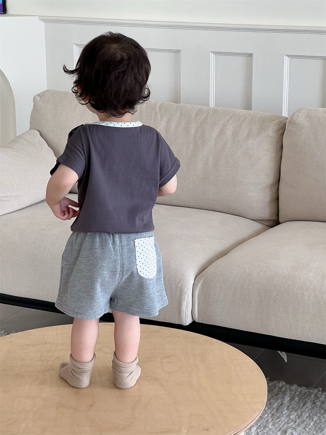 半袖セットアップ 犬パピープリント半袖Tシャツ/ワッフルショートパンツ【mh0009901】