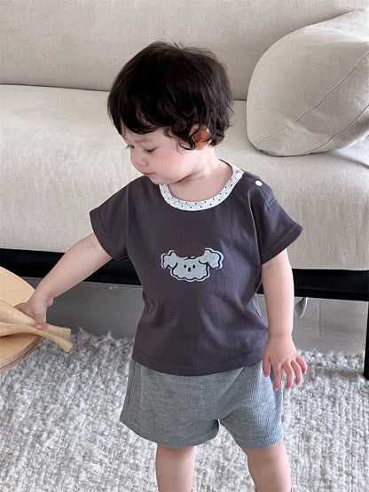 半袖セットアップ 犬パピープリント半袖Tシャツ/ワッフルショートパンツ【mh0009901】