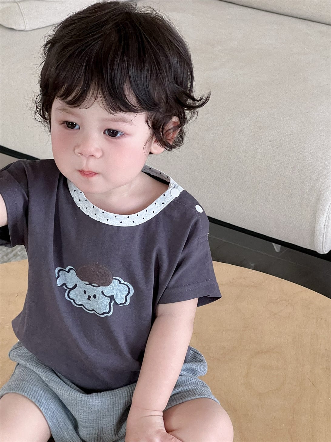 半袖セットアップ 犬パピープリント半袖Tシャツ/ワッフルショートパンツ【mh0009901】