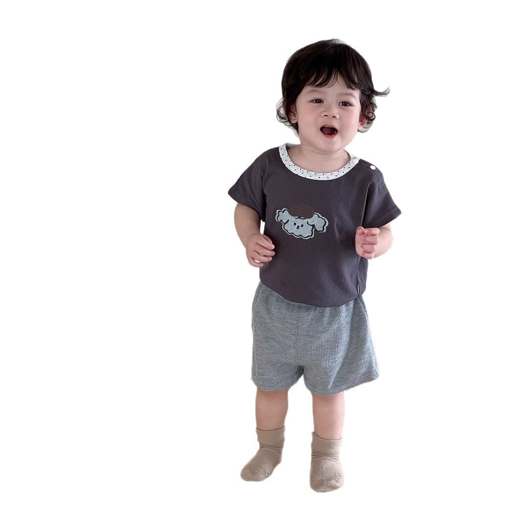 半袖セットアップ 犬パピープリント半袖Tシャツ/ワッフルショートパンツ【mh0009901】