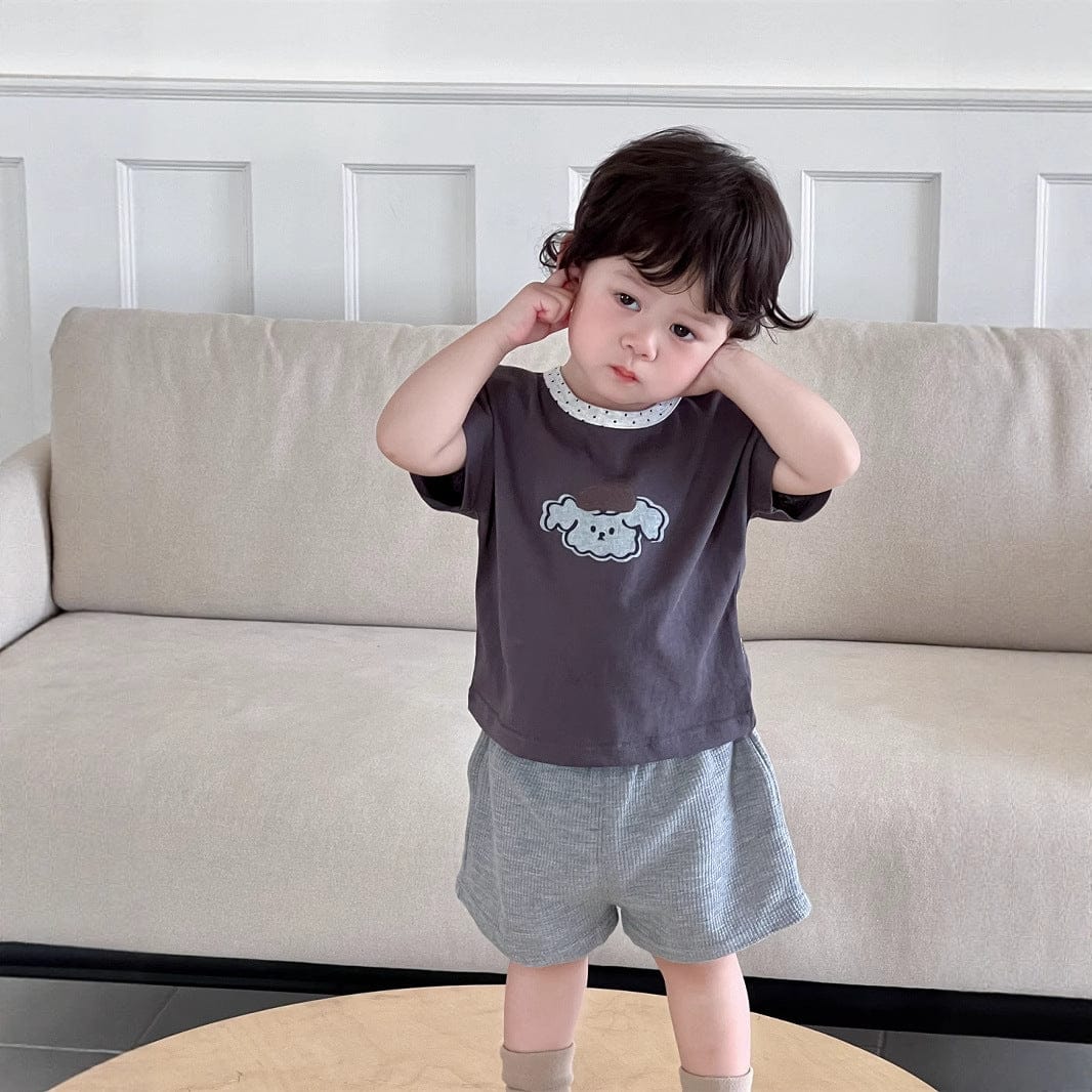 半袖セットアップ 犬パピープリント半袖Tシャツ/ワッフルショートパンツ【mh0009901】