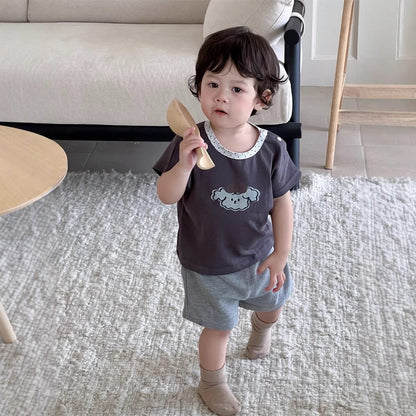 半袖セットアップ 犬パピープリント半袖Tシャツ/ワッフルショートパンツ【mh0009901】