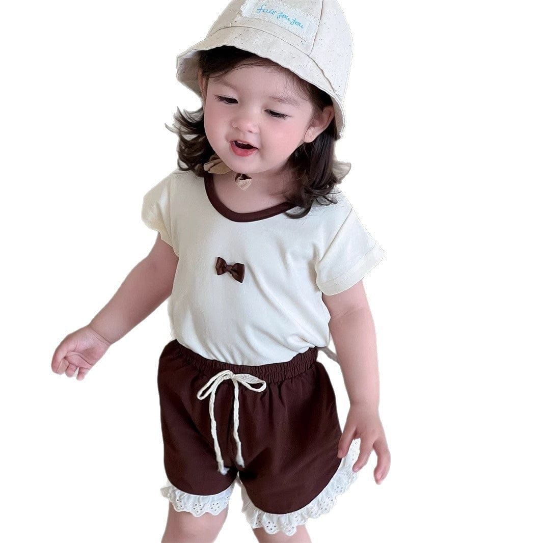 半袖セットアップ リボン/フラワープリント半袖Tシャツ/サイドレースショートパンツ【mh0009903】